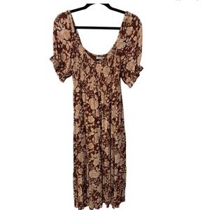 Abercrombie & Fitch | Brown Floral Cottage Peasant Smocked Midi Dress Medium